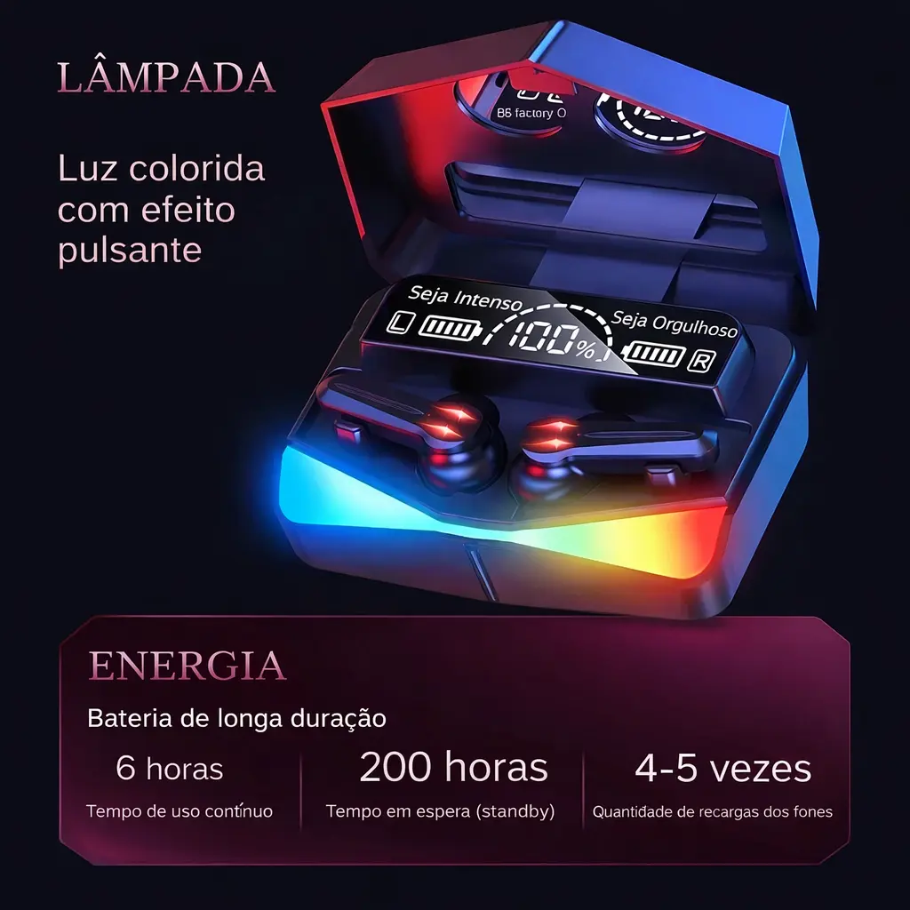 Fone Bluetooth Gamer com LED RGB